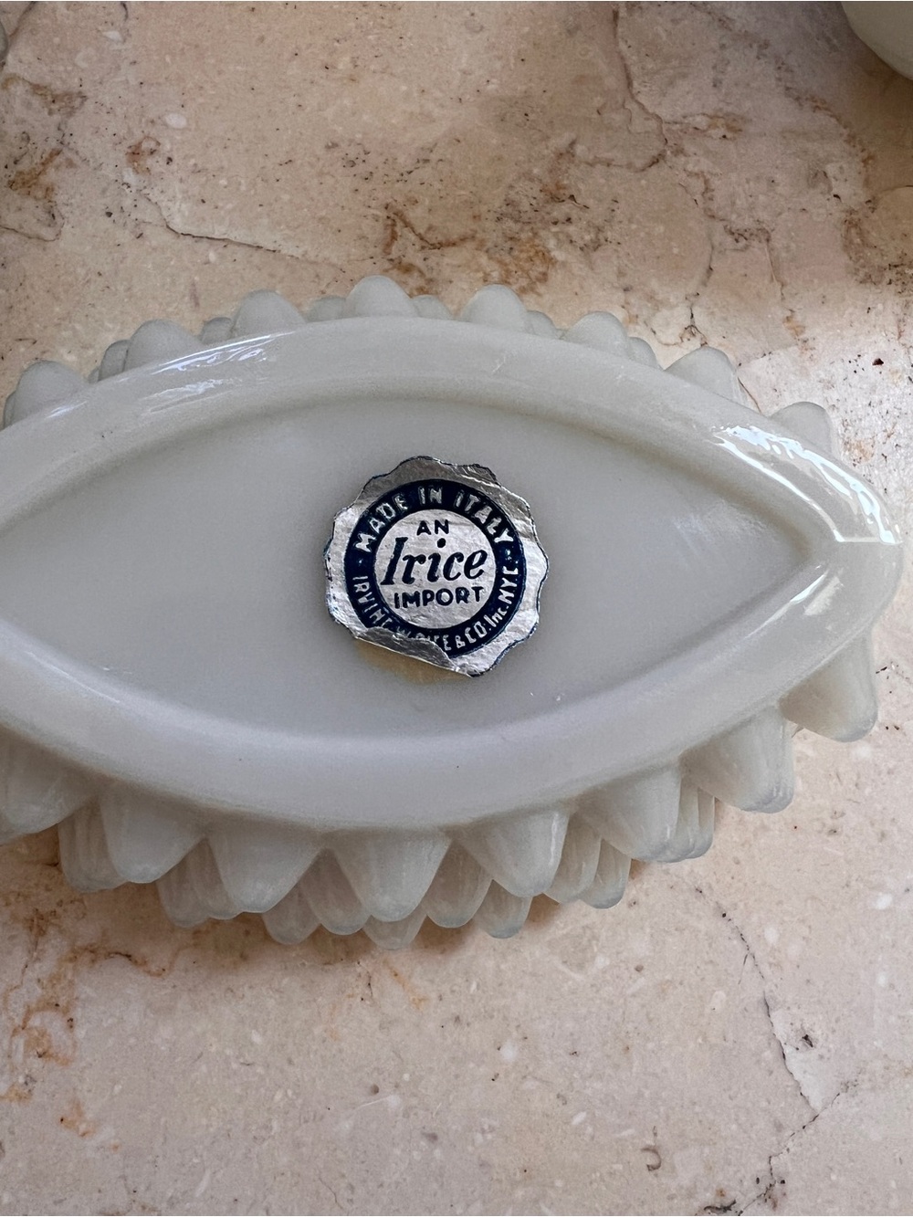 Vintage Irice Italian Milk Glass Hobnail Vanity Set – 3 Piece - Picture 4 of 4